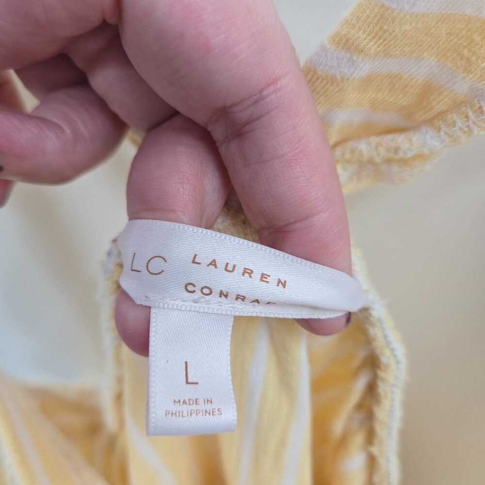 LC Lauren Conrad Yellow White Striped Racerback 100% Cotton Ruffle Tank Large - Picture 2 of 7